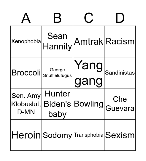 NH Dem Debate Bingo Card