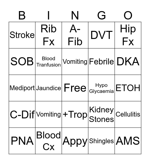 Manic Monday ED Bingo  Bingo Card