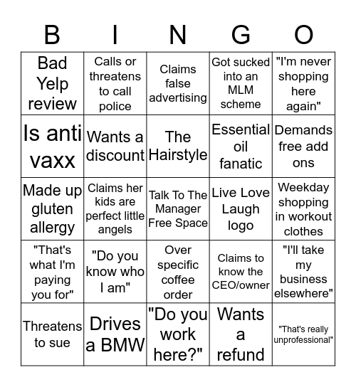 Karen Bingo Card