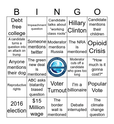 WNDC 2020 Democratic Debate Bingo Card