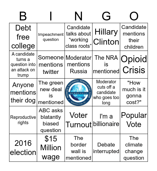 WNDC 2020 Democratic Debate Bingo Card