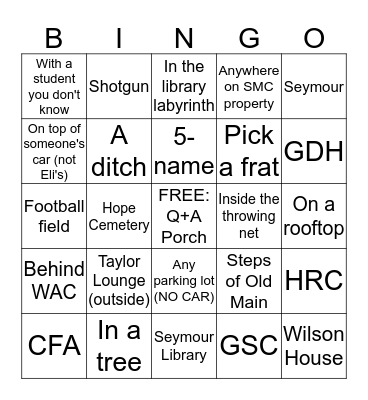 KNOX COLLEGE TOUR DE OUI'D Bingo Card