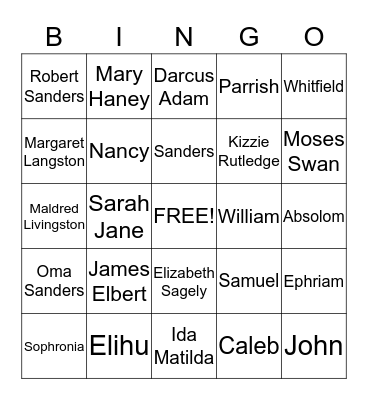 Family Bingo Card