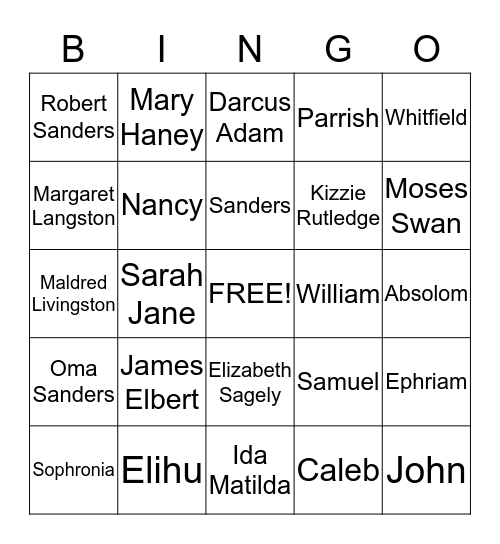 Family Bingo Card