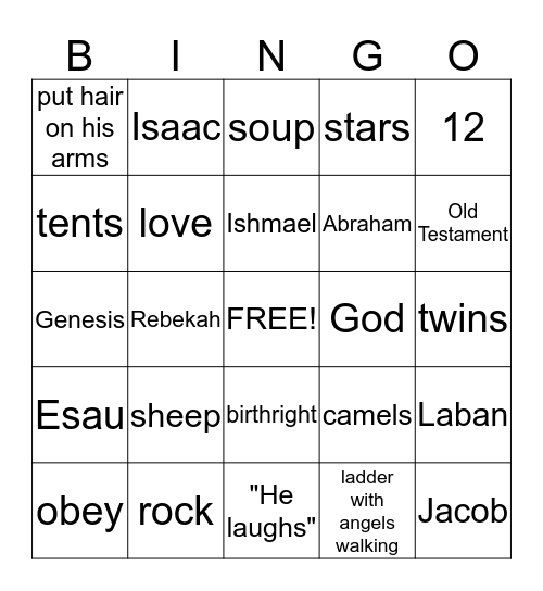 Jacob's Bingo Card