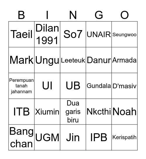 Hangy❣ Bingo Card