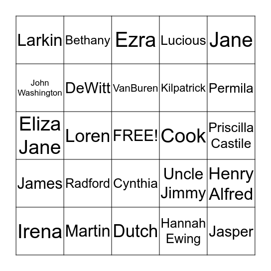 Family Bingo Card