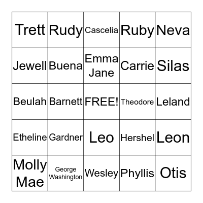 Family Bingo Card