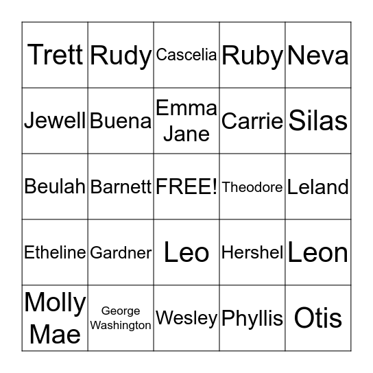 Family Bingo Card