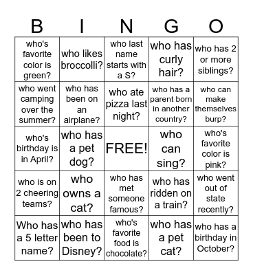 Get to know your Comets!! Bingo Card