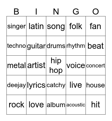 My favourite music Bingo Card