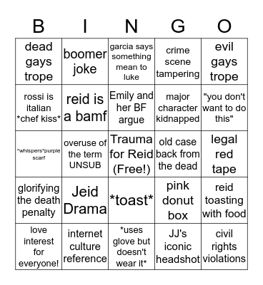 Criminal Minds Bingo Card