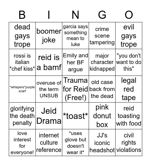 Criminal Minds Bingo Card
