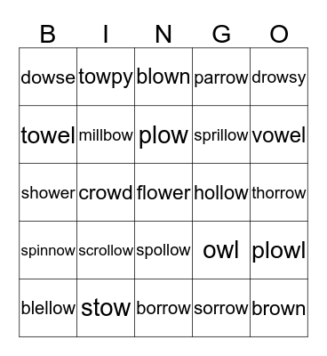 ow 2 sounds Bingo Card