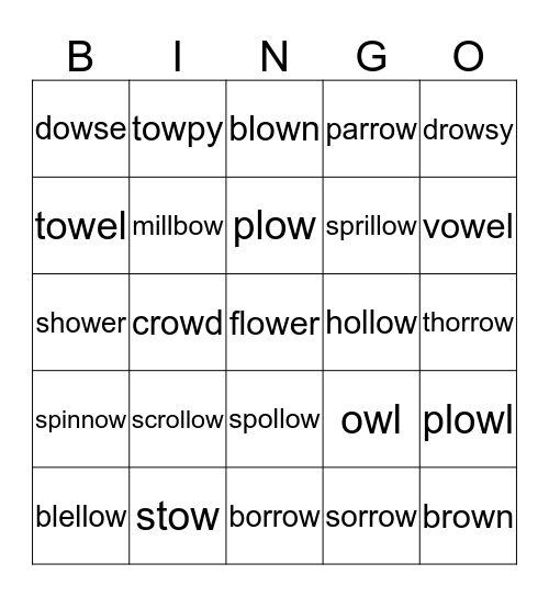 ow 2 sounds Bingo Card