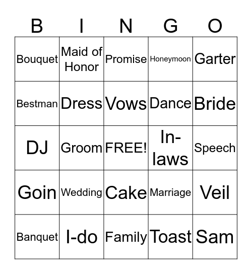 Wedding Bingo Card