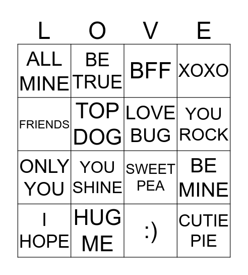 LOVE- Conversation Heart Bingo Card