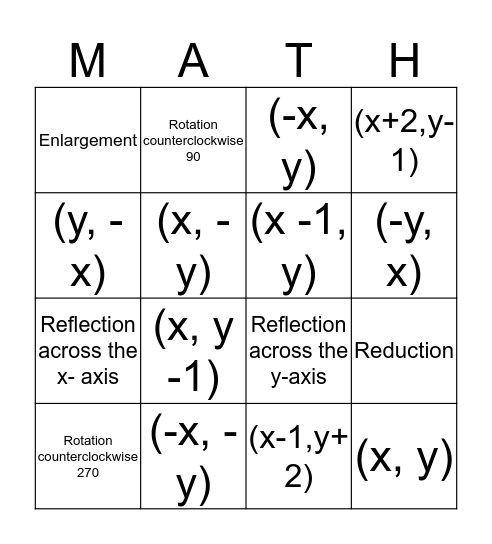 Transformations Bingo Card