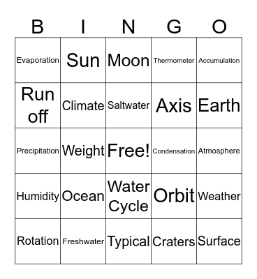 Earth and Space Bingo Card