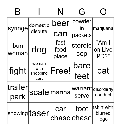 LIVE PD BINGO Card