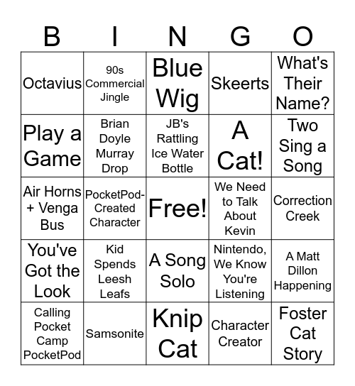 PocketPod Episode Bingo Bango Bingo Card