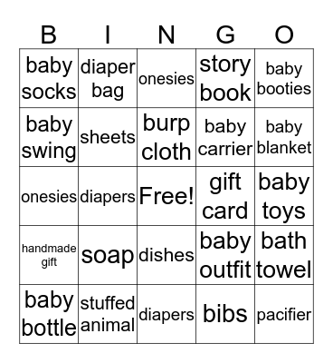 Baby Shower Bingo! Bingo Card