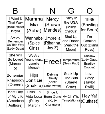 Sarah's Bridal Shower Musical Bingo Card