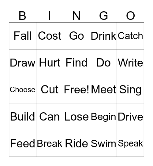 Make it the present tense Bingo Card