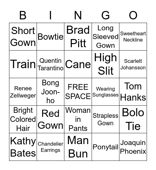 Red Carpet Bingo 2020 Bingo Card