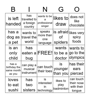 Person Bingo Card