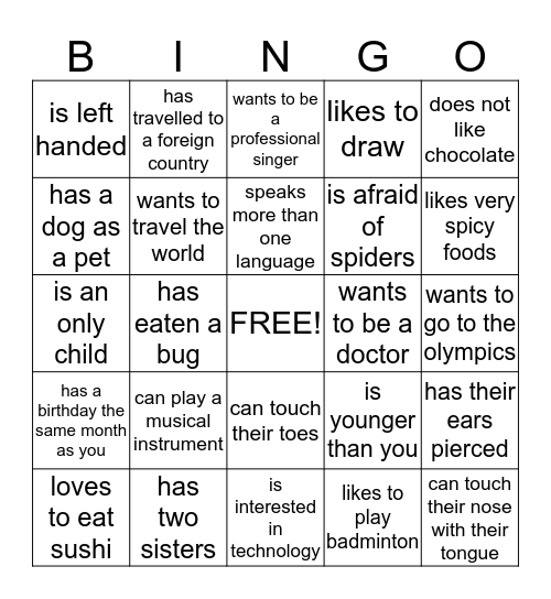 Person Bingo Card