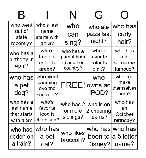Get to know your Comets!! Bingo Card