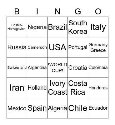 World Cup Bingo Card