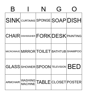 PARTS OF THE HOUSE Bingo Card