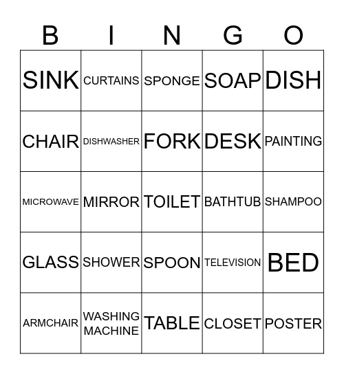 PARTS OF THE HOUSE Bingo Card