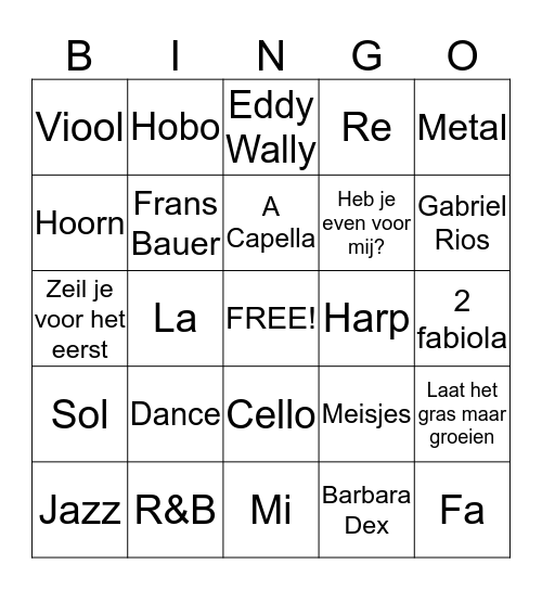 Muziekbingo Card