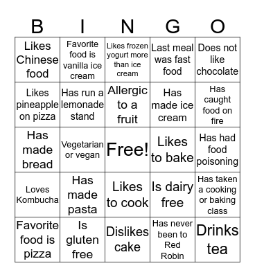 Bake Off Bingo Card