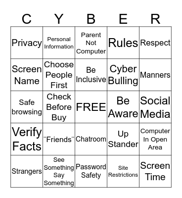 Cyber Safety  Bingo Card