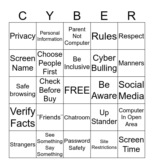 Cyber Safety  Bingo Card