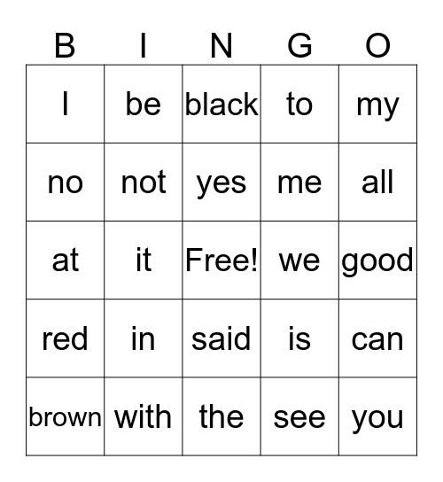 Sight Word Bingo 2 Bingo Card