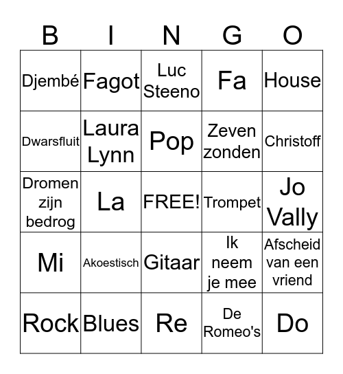 Muziekbingo Card