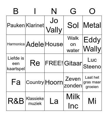 Muziekbingo Card