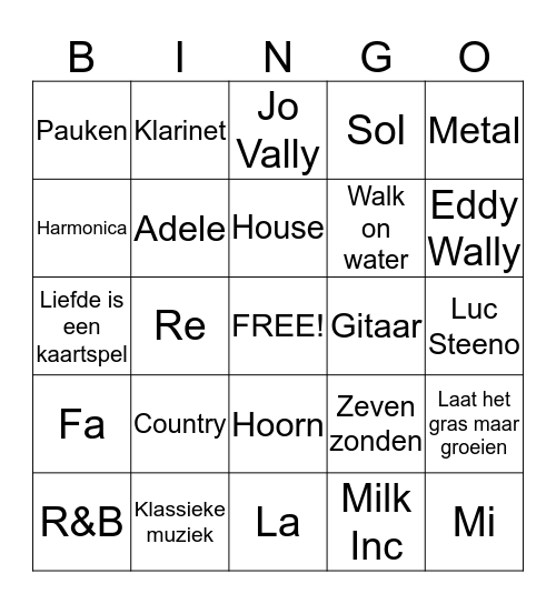 Muziekbingo Card