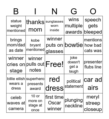oscar bingo Card