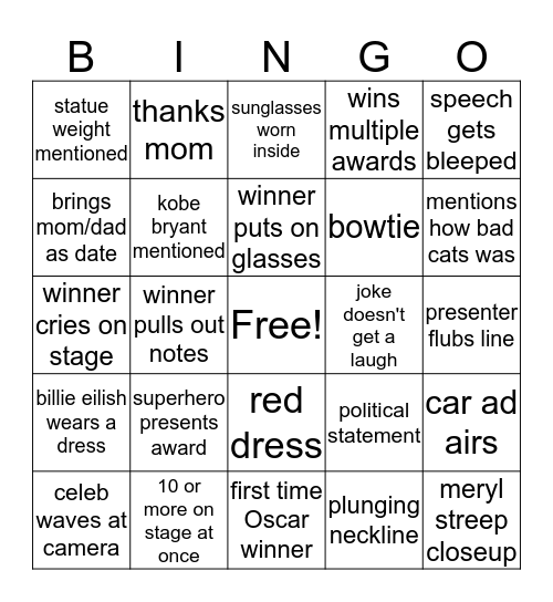 oscar bingo Card
