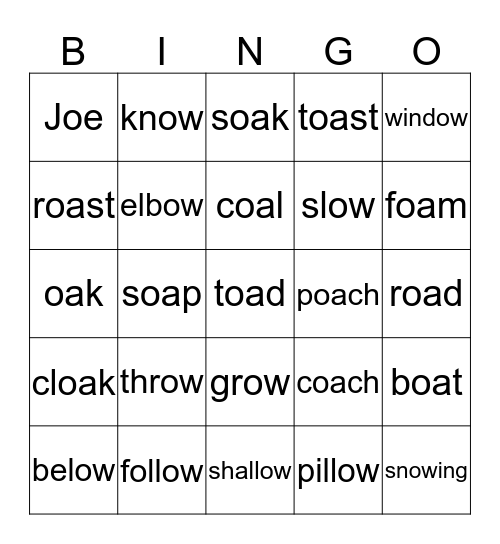 oa  ow  oe Bingo Card