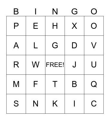 Alphabet bingo - Upper Case Bingo Card