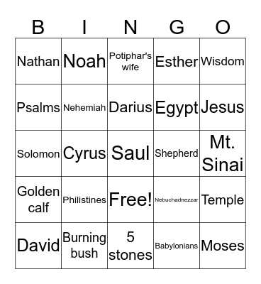 Bible Trivia Bingo Card