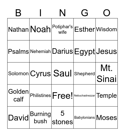 Bible Trivia Bingo Card