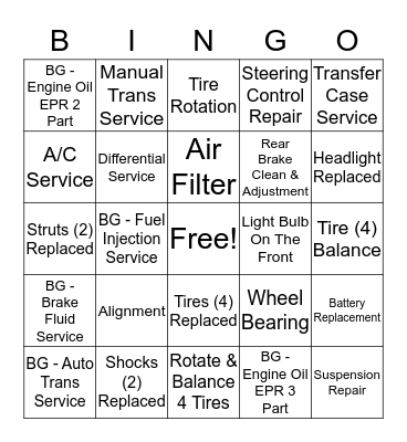 Maywood Auto Repair Bingo "25" Bingo Card